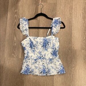 Floral Blue and White Women's Top
